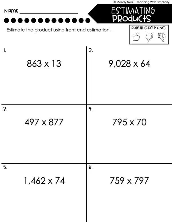 5th Grade Multiplication – Estimating Products Worksheet 2