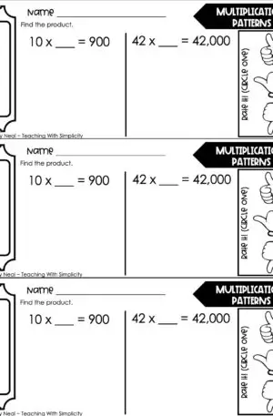 5th Grade Multiplication – Multiplication Patterns Exit Ticket 3