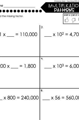 5th Grade Multiplication – Multiplication Patterns Worksheet 4