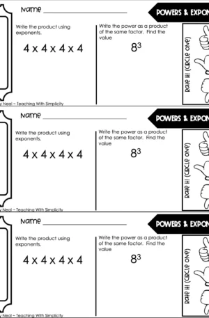 5th Grade Multiplication – Powers and Exponents Exit Ticket 1