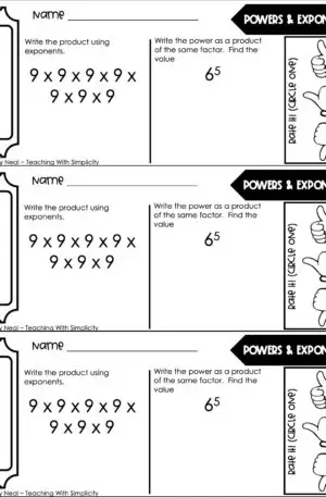 5th Grade Multiplication – Powers and Exponents Exit Ticket 2