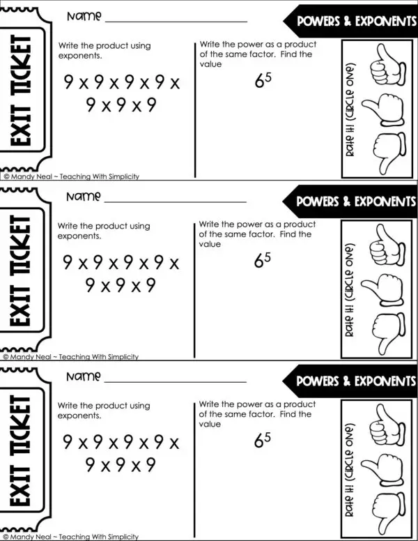 5th Grade Multiplication – Powers and Exponents Exit Ticket 2