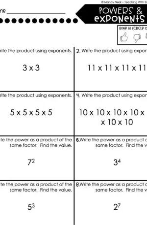 5th Grade Multiplication – Powers and Exponents Worksheet 1