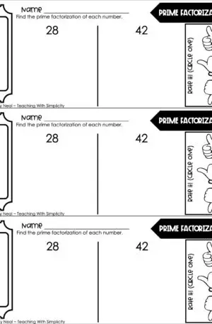 5th Grade Multiplication – Prime Factorization Exit Ticket 1