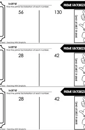 5th Grade Multiplication – Prime Factorization Exit Ticket 2