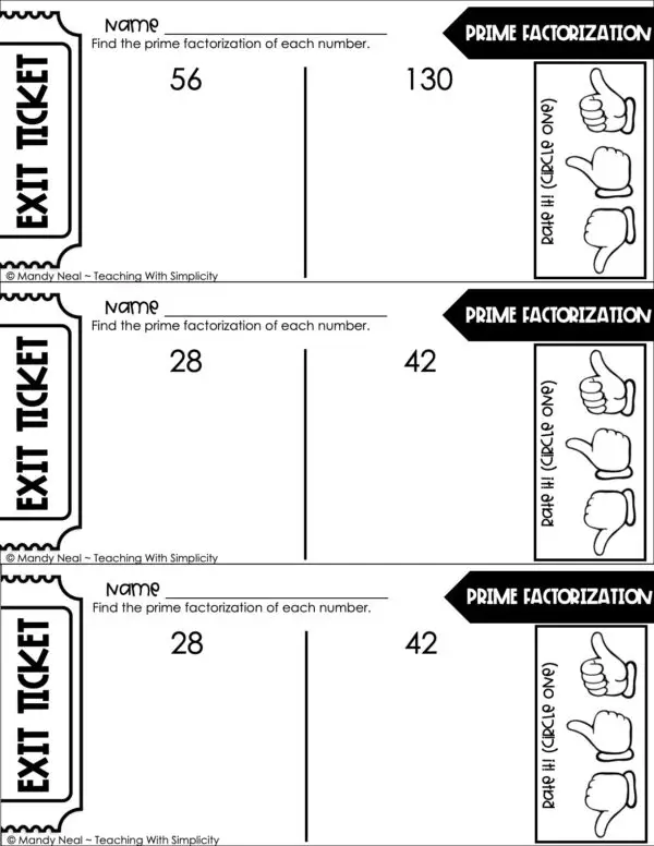 5th Grade Multiplication – Prime Factorization Exit Ticket 2