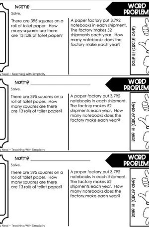 5th Grade Multiplication – Word Problems Exit Ticket 1