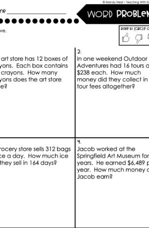 5th Grade Multiplication – Word Problems Worksheet 1