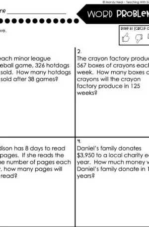 5th Grade Multiplication – Word Problems Worksheet 2