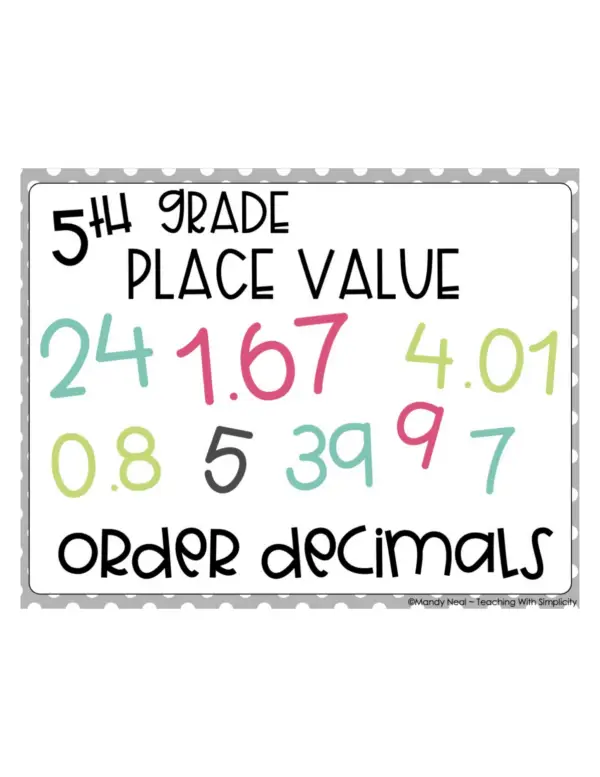 5th Grade Ordering Decimals Center