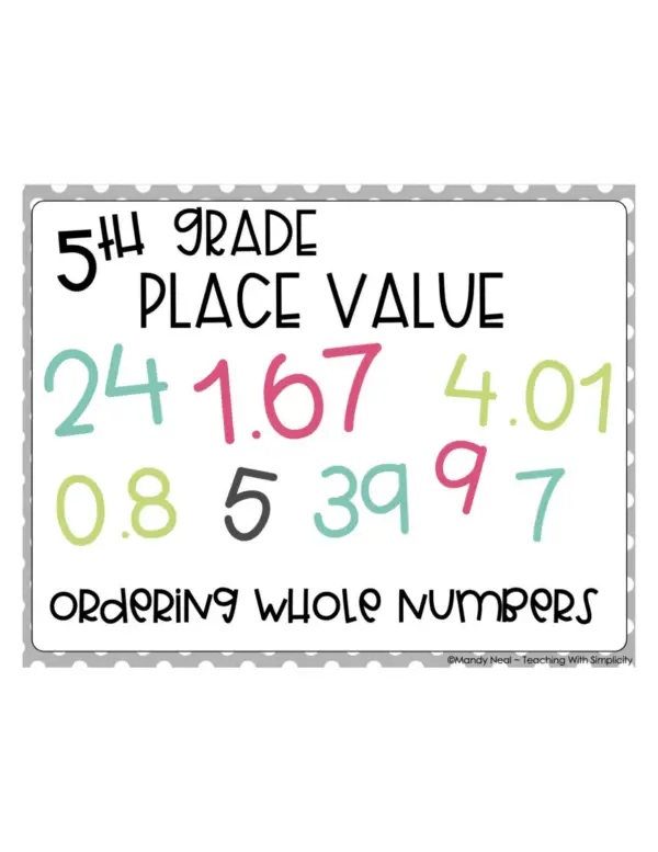 5th Grade Ordering Whole Numbers Center