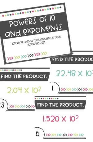 5th Grade Powers of 10 and Exponents Task Cards (Printable)