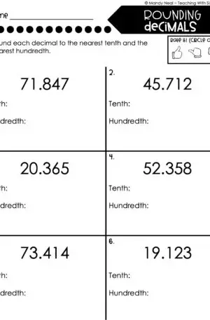 5th Grade Place Value - Rounding Decimals Homework 1