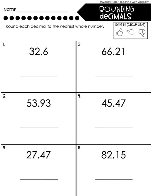 5th Grade Place Value - Rounding Decimals Homework 2