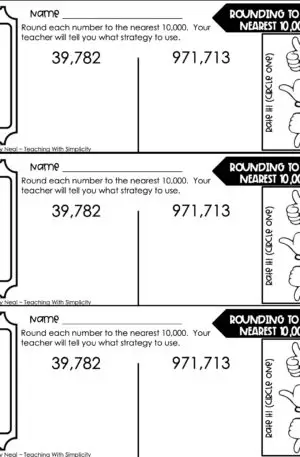 4th Grade Place Value - Rounding Using a Number Line Exit Ticket 3