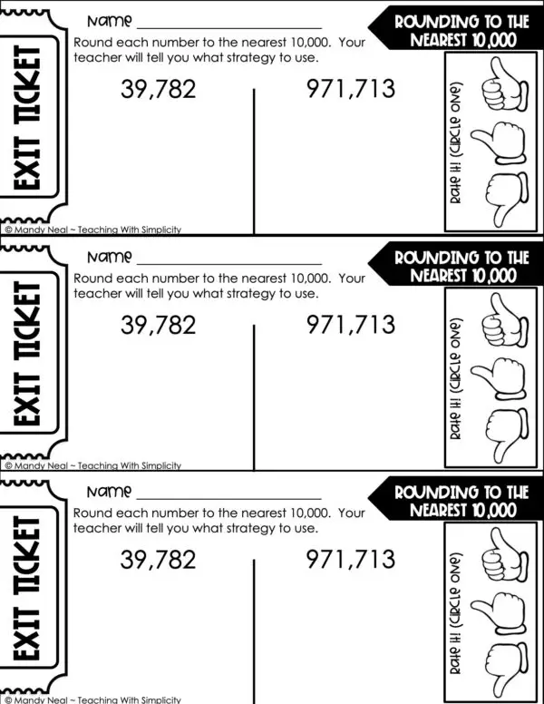 4th Grade Place Value - Rounding Using Place Value Exit Ticket 3