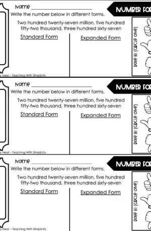 5th Grade Place Value - Place Value Through Millions Exit Ticket 2