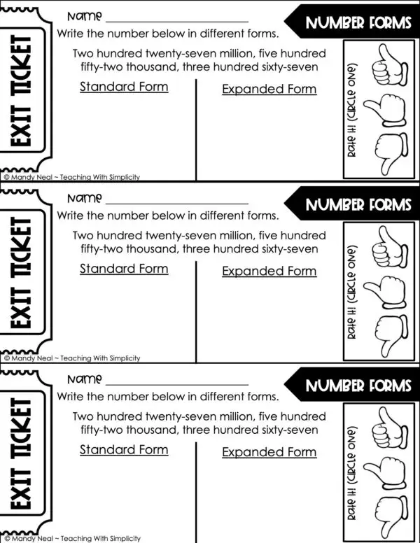 5th Grade Place Value - Place Value Through Millions Exit Ticket 2