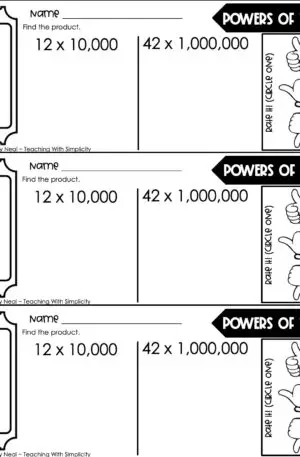 5th Grade Place Value - Powers of 10 Exit Ticket 2