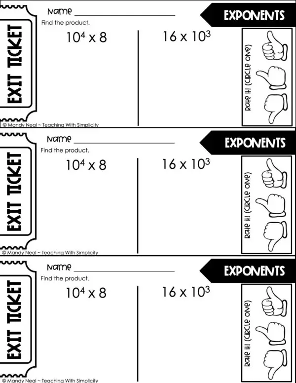 5th Grade Place Value - Exponents Exit Ticket 1