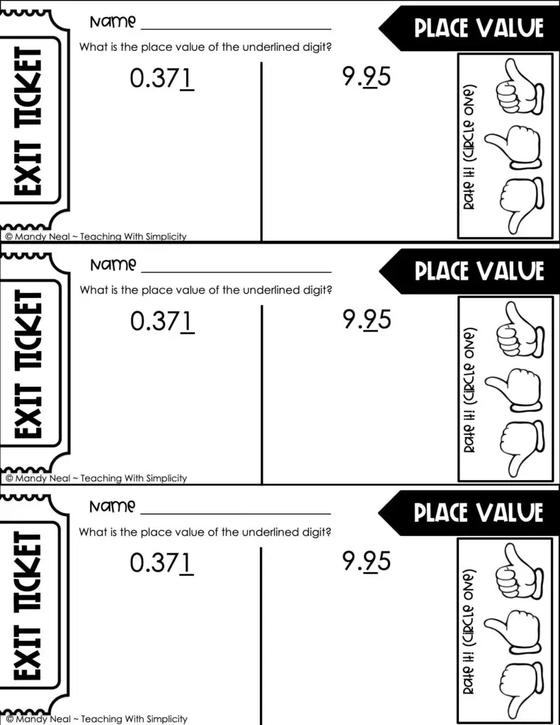 5th Grade Place Value - Place Value Through Thousandths Exit Ticket 2