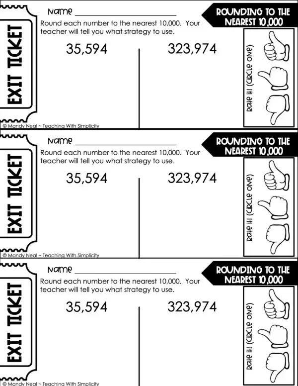 4th Grade Place Value - Rounding Using Place Value Exit Ticket 4