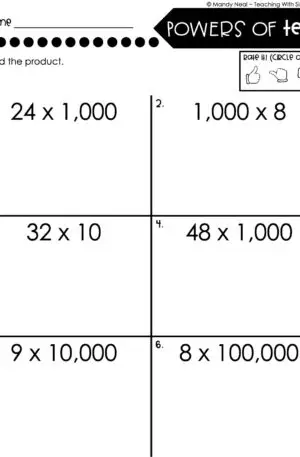 5th Grade Place Value - Powers of 10 Homework 1