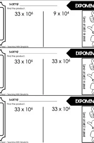 5th Grade Place Value - Exponents Exit Ticket 2