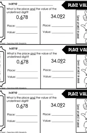 5th Grade Place Value - Place Value Through Thousandths Exit Ticket 3