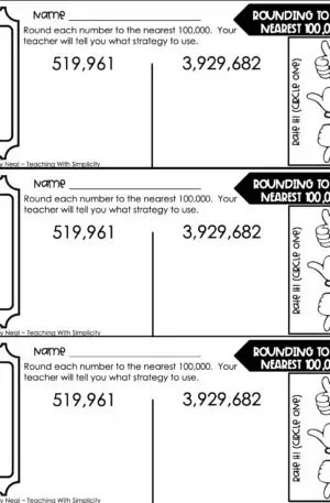 4th Grade Place Value - Rounding Using a Number Line Exit Ticket 5