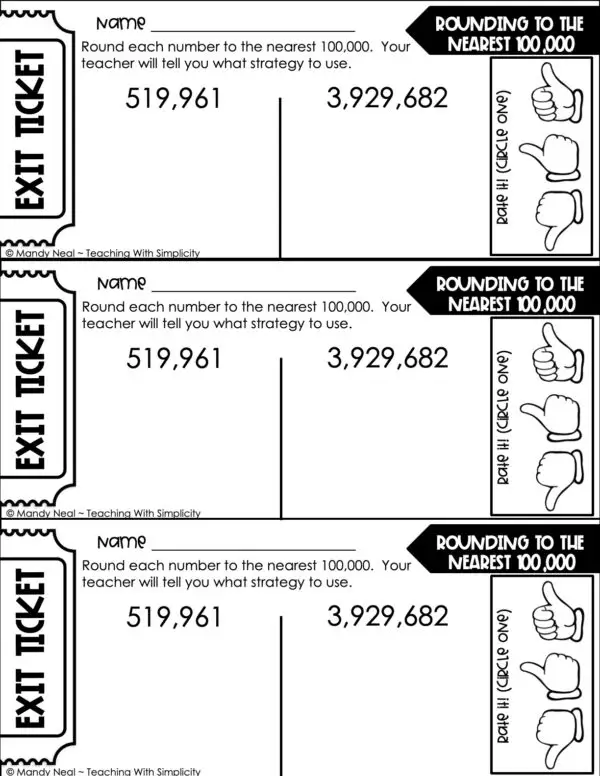 4th Grade Place Value - Rounding Using a Number Line Exit Ticket 5