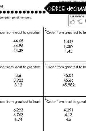 5th Grade Place Value - Order Decimals Homework 2