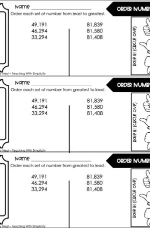 4th Grade Place Value - Order Numbers Exit Ticket 2