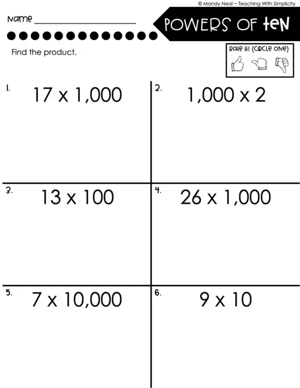 5th Grade Place Value - Powers of 10 Homework 2