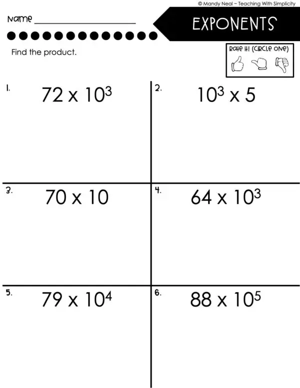 5th Grade Place Value - Exponents Homework 1