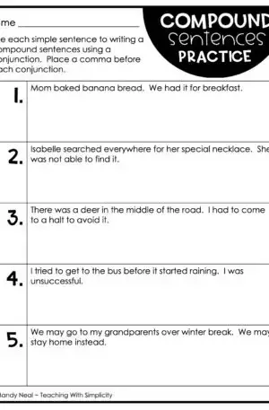 4th and 5th Grade Compound Sentences Practice