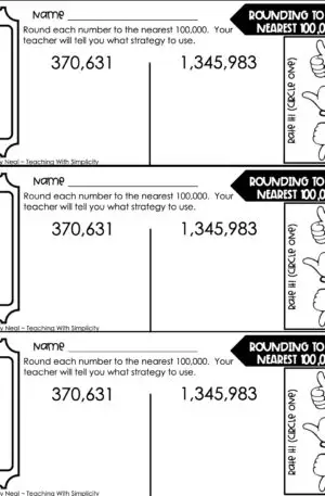 4th Grade Place Value - Rounding Using a Number Line Exit Ticket 6