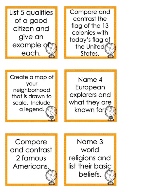 Choice Board: 3rd Nine Weeks - Social Studies Cards (Color)