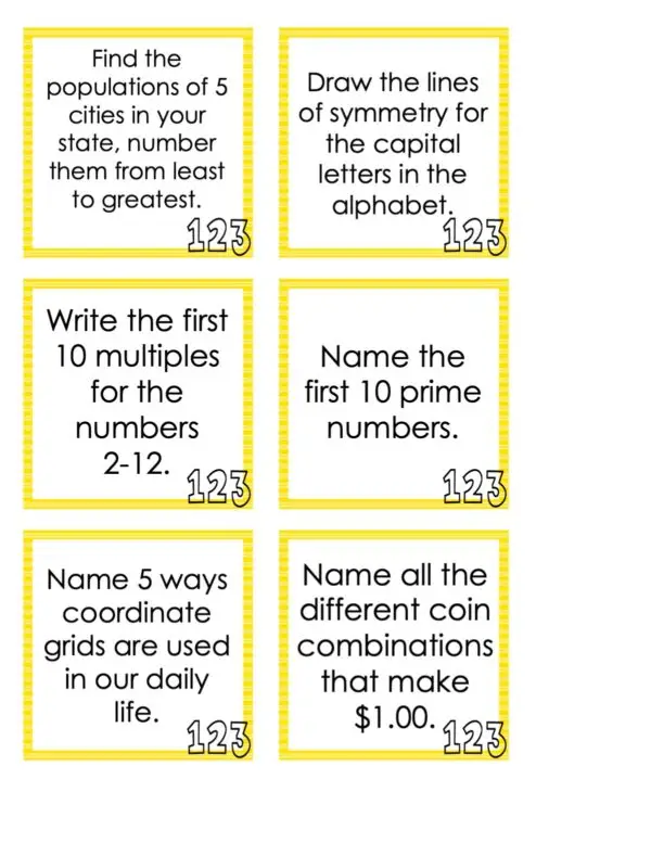 Choice Board: 1st Nine Weeks - Math Cards (Color)