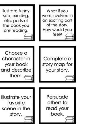 Choice Board: 1st Nine Weeks - Reading Cards (Black and White)