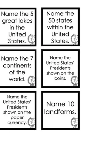 Choice Board: 1st Nine Weeks - Social Studies Cards (Black and White)