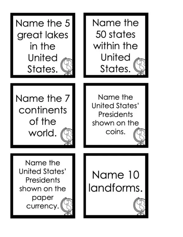 Choice Board: 1st Nine Weeks - Social Studies Cards (Black and White)