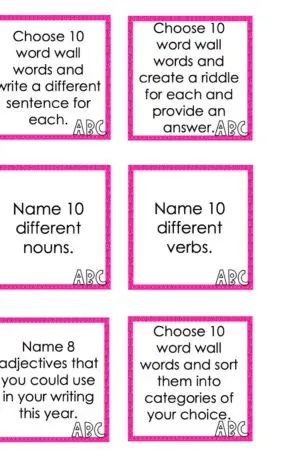 Choice Board: 1st Nine Weeks - Words Cards (Color)