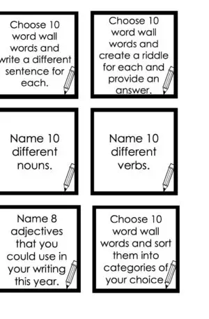 Choice Board: 1st Nine Weeks - Writing Cards (Black and White)