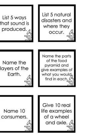 Choice Board: 2nd Nine Weeks - Science Cards (Black and White)