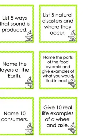 Choice Board: 2nd Nine Weeks - Science Cards (Color)