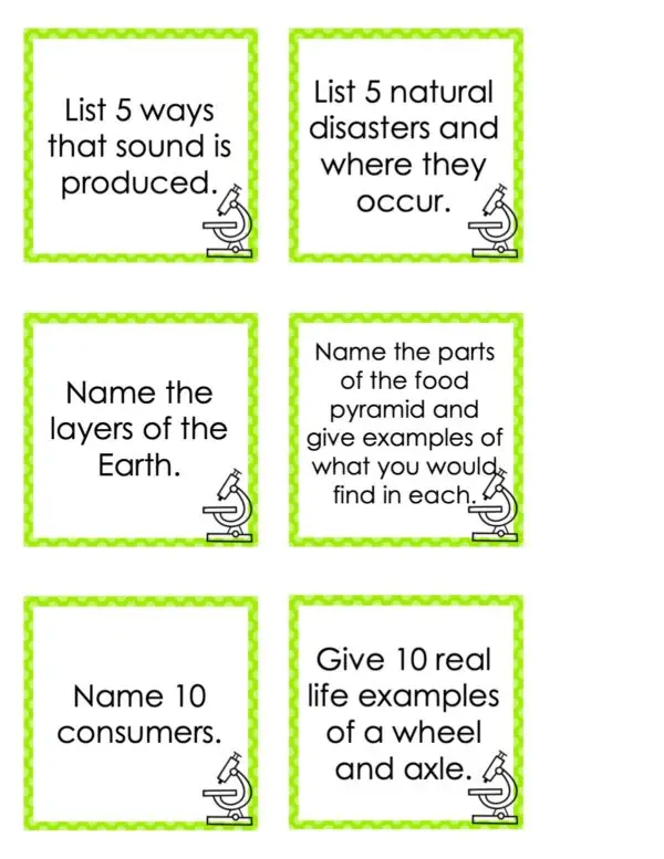 Choice Board: 2nd Nine Weeks - Science Cards (Color)