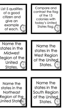 Choice Board: 2nd Nine Weeks - Social Studies Cards (Black and White)