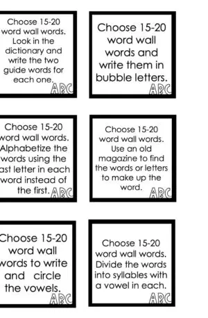 Choice Board: 2nd Nine Weeks - Words Cards (Black and White)