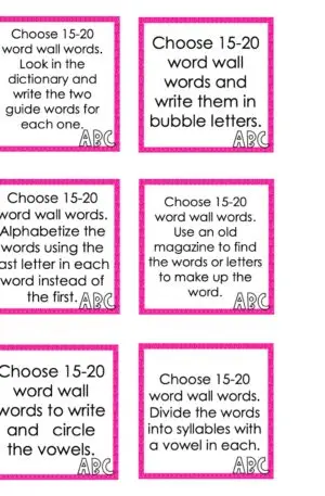 Choice Board: 2nd Nine Weeks - Words Cards (Color)